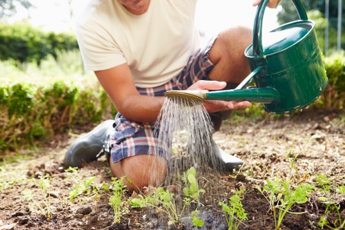Reviewing details of a landscaping service concern with notes and plans